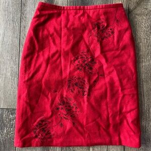 LOFT Red Floral Pencil Skirt
